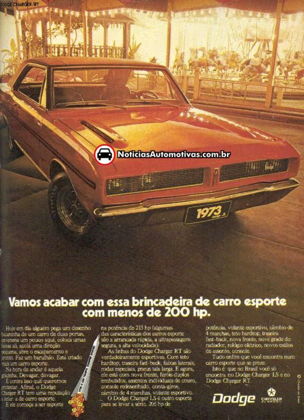 Propaganda de carro antigo: Dodge Charger R/T 1973 DODGE CHARGER RT 73 Propaganda de carro antigo: Dodge Charger R/T 1973