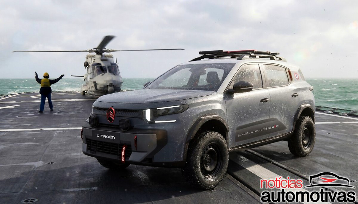 SUV compacto francês da Citroën recebe visual naval para celebrar 400 anos da Marine Nationale e ganha rack para mergulho e pneus off-road