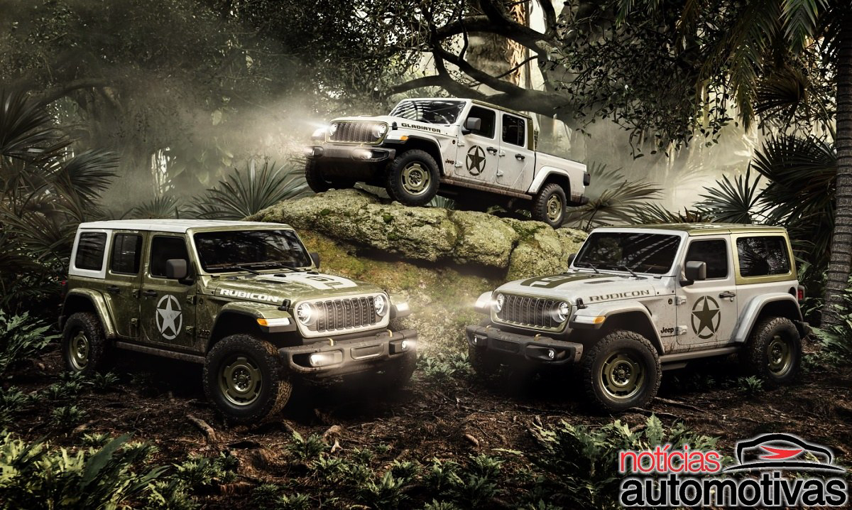 Wrangler e Gladiator Sarge recebem grade 1941, estrela nas portas e BFGoodrich KO2 de 33, e o detalhe que mais chama atenção é o Verde 1941