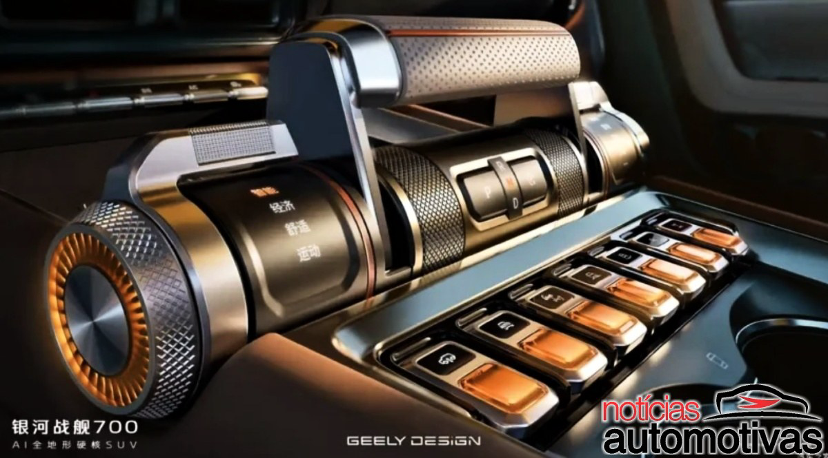 Antes da estreia, a Geely revela a cabine do novo SUV híbrido plug-in e contraria o minimalismo com botões off-road no Galaxy Cruiser 700