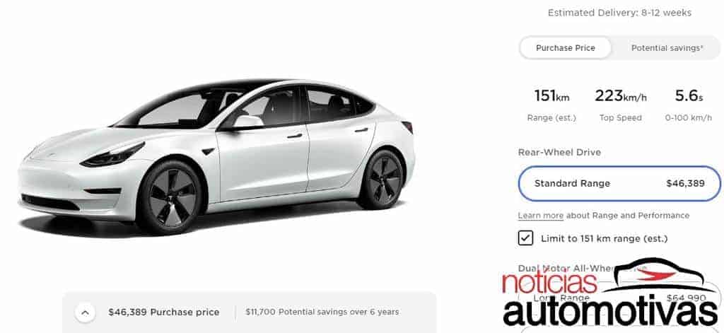tesla-limitado Tesla Model 3 "pé-de-boi" tem só 151 km de autonomia no Canadá