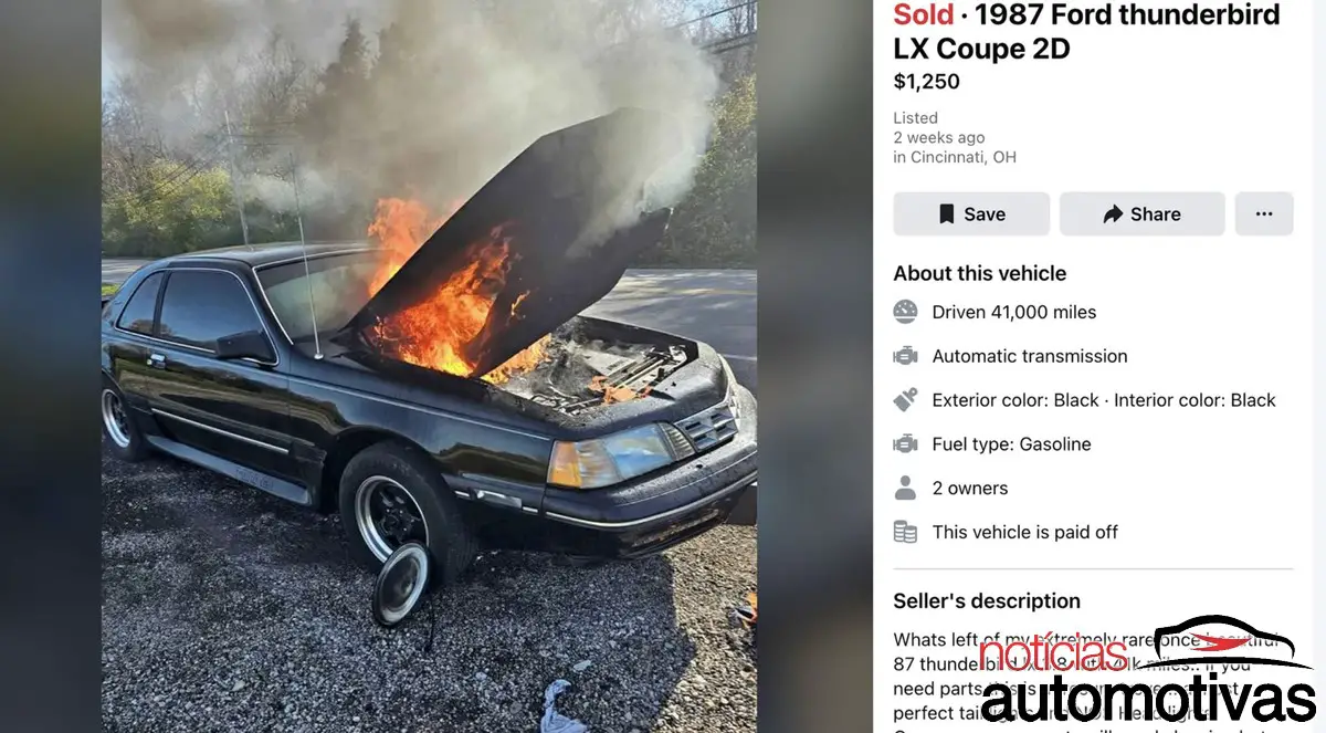 Parece que postar o seu carro pegando fogo no Facebook Marketplace é uma ótima estratégia de venda